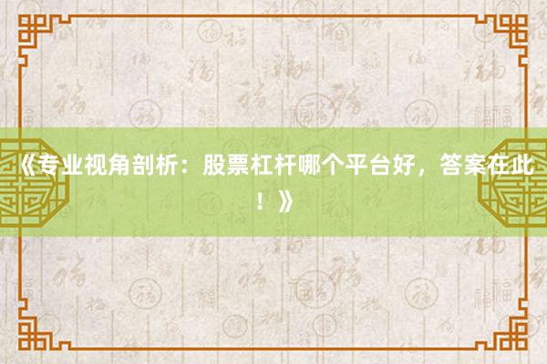 《专业视角剖析：股票杠杆哪个平台好，答案在此！》