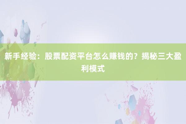 新手经验：股票配资平台怎么赚钱的？揭秘三大盈利模式