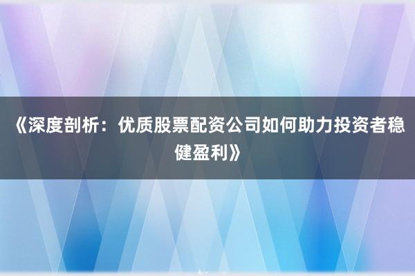 《深度剖析：优质股票配资公司如何助力投资者稳健盈利》