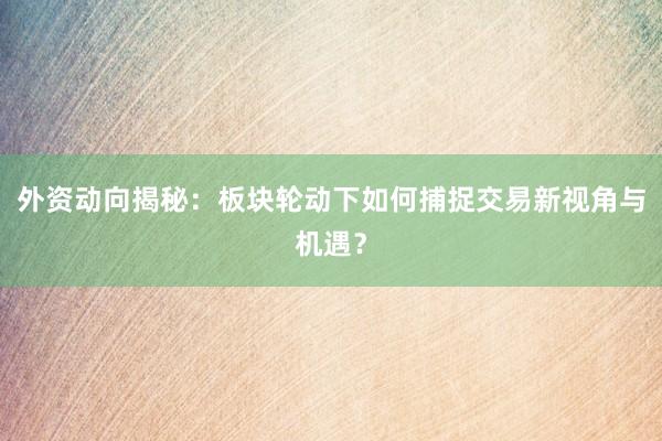 外资动向揭秘：板块轮动下如何捕捉交易新视角与机遇？