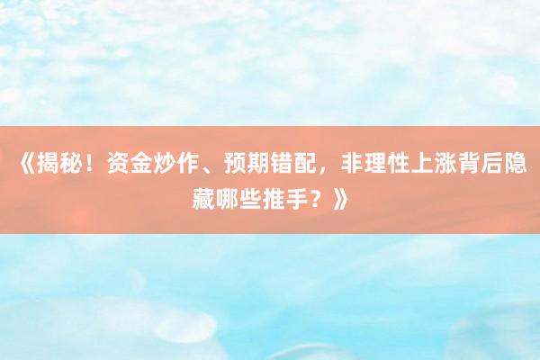 《揭秘！资金炒作、预期错配，非理性上涨背后隐藏哪些推手？》