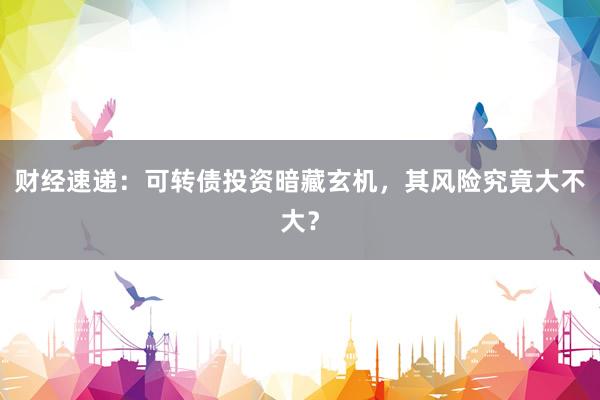 财经速递：可转债投资暗藏玄机，其风险究竟大不大？