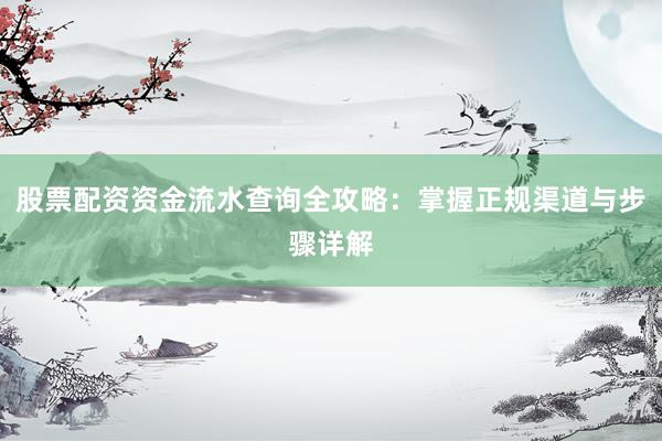 股票配资资金流水查询全攻略：掌握正规渠道与步骤详解